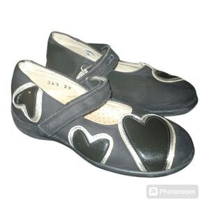 De Osu by Baby Iris Leather Heart Mary Janes Dress Shoes Toddler Sz 27 EU 10 US